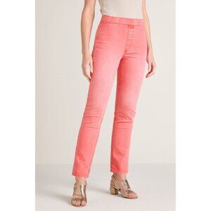 Soft Surroundings Ultimate Demin Pull On Slim Leg Jeans Coral Pink Sz L NWT